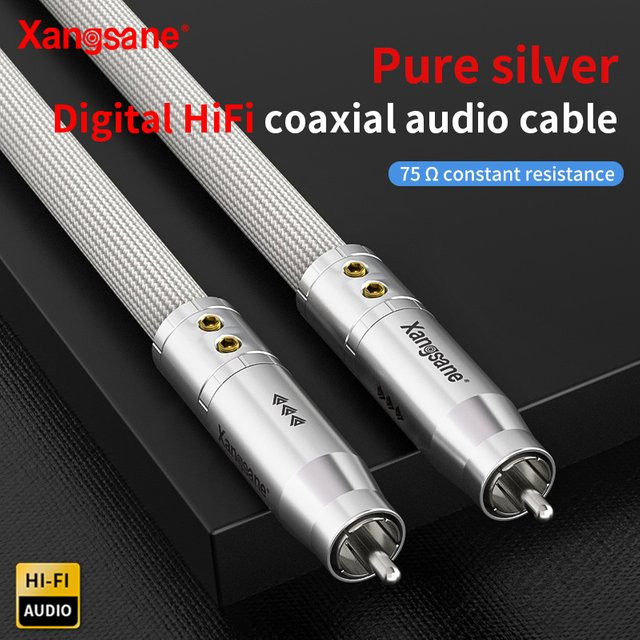 Xangsane Koaxial-Audiokabel aus reinem Silber mit rhodiniertem Platin-Stecker, 75 Ohm, für SPDIF-Digitaldekodierungsverstärker, Farbe: Silber - Bild 1
