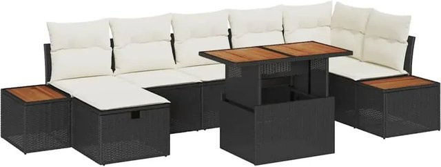 vidaXL Garten-Sofa-Set aus Polyrattan in Schwarz und Beige, 8-teiliges L-Shape Lounge-Set mit Kissen, Couchtisch und Ottoman für Terrasse und Garten - Bild 1