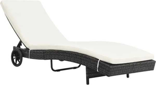 vidaXL Sonnenliege aus Poly Rattan mit Rollen und wetterfestem Auflage in Schwarz und Beige