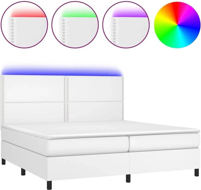 vidaXL Boxspringbett mit Matratze in Weiß, Kunstleder, mit LED-Unterbettbeleuchtung und USB-Ladeanschluss, B/T: 200 x 200 cm - Bild 1