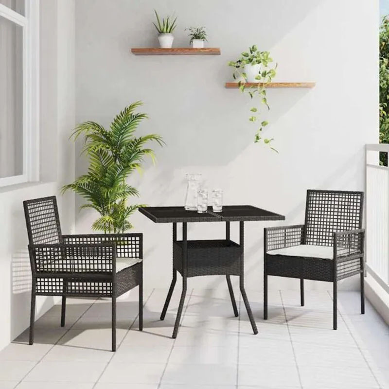 Vidaxl Garten Essgruppe aus 3 Teilen in Schwarz aus Poly Rattan - Bild 1