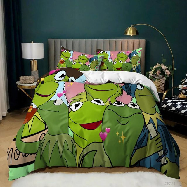Jinmeige Cartoon Frosch Bettbezug Set mit Kissenbezug in Grün, Polyester, B/H: 135 x 200 cm - Bild 1