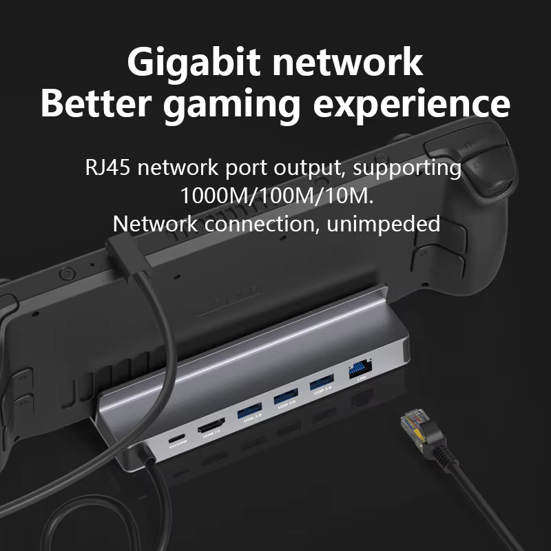 Blueendless USB C Dockingstation für Steam Deck und ROG Ally mit 4K@60Hz HDMI, DisplayPort und Gigabit Ethernet - Bild 3