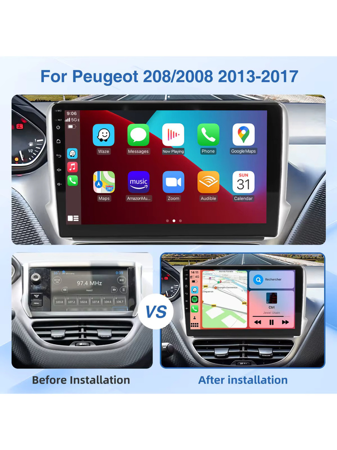 MOPECT 10 Zoll Android 15.0 Autoradio für Peugeot 2008 und 208 (2013-2017) mit 4+64GB Speicher, Carplay, WiFi, GPS, DAB, DVR und Kamera in Schwarz - Bild 6
