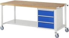 Rau Fahrbare Werkbank 8157 mit 3 Schubladen in Grau und Weiß, B/T/H: 200 x 90 x 88 cm - Bild 1