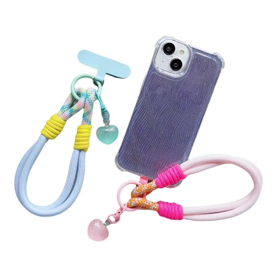 Universelles geflochtenes Handy-Lanyard mit Liebesanhänger und Handgelenksschlaufe in Schwarz und Multicolour - Bild 2