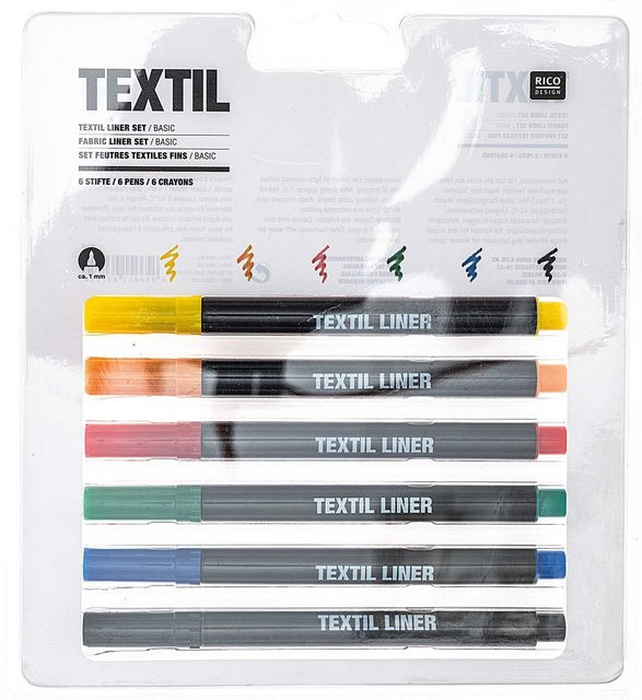 Rico Design Textil Liner Basic Set in 6 bunten Farben für feine Stoffbeschriftungen - Bild 1