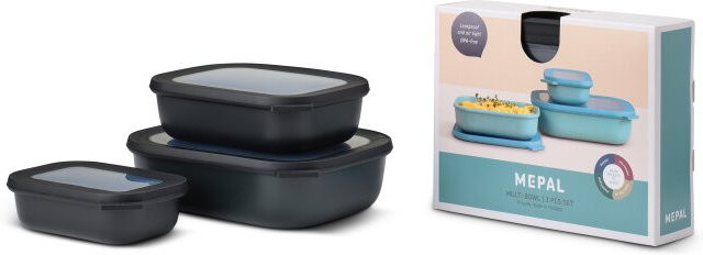 Mepal Set Multischüssel Cirqula rechteckig flach 3-teilig, Nordic Black, luftdicht, 500 ml, 1000 ml und 2000 ml - Bild 1