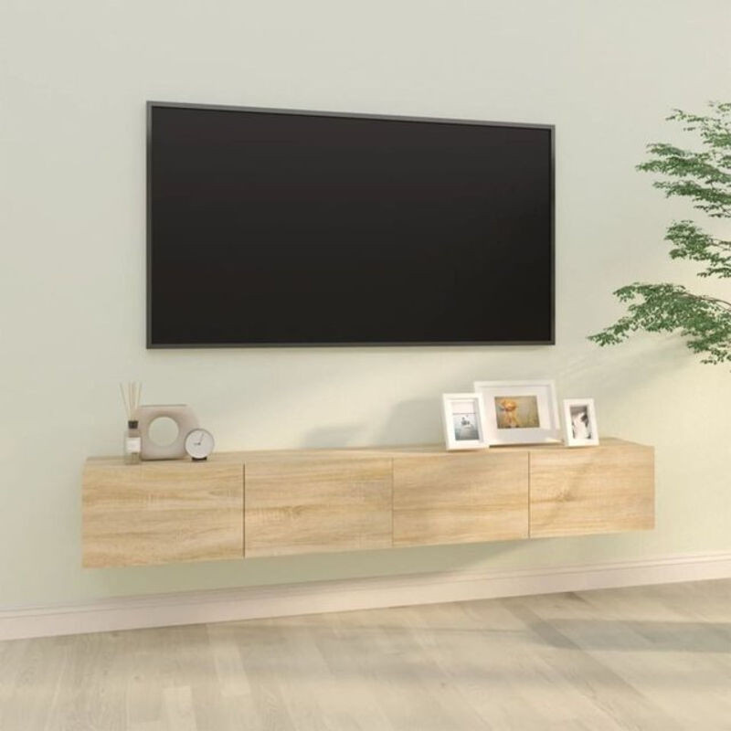 Vidaxl TV-Wandschränke 2er-Set aus Holzwerkstoff in Eiche Natur Braun, B/T/H: 100 x 30 x 30 cm - Bild 1