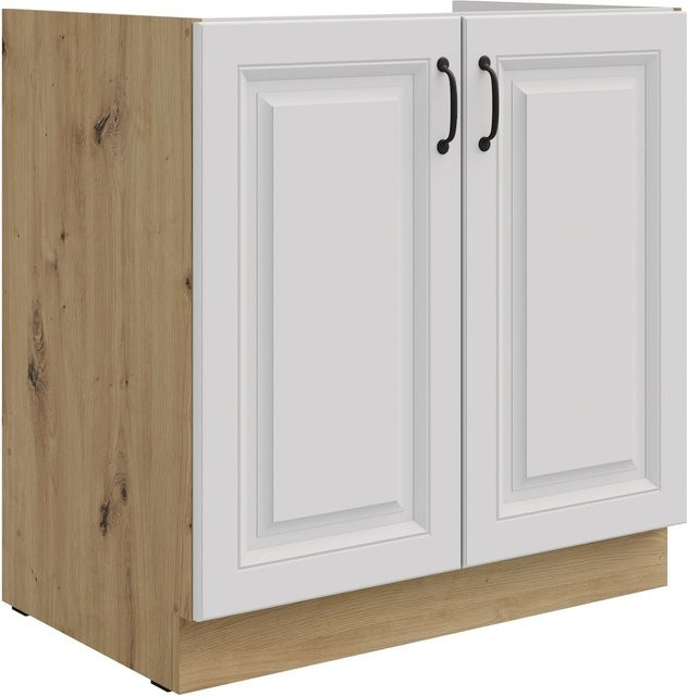 Spülenschrank Stilo Küchenzeile in Weiss und Eiche Artisan mit Breite: 80 cm - Bild 1
