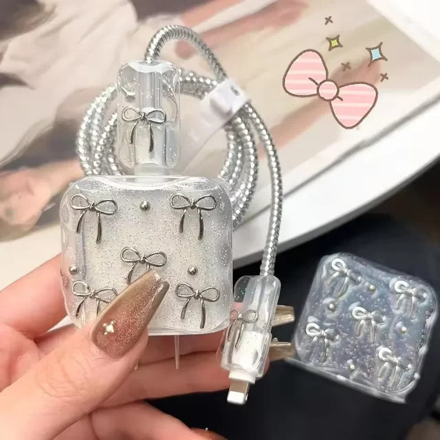 Transparente USB-C Kabelschutzhülle mit Schleife für Apple iPhone, kratzfester Schutz für das Ladekabel - Bild 1