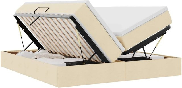 vidaXL Aufbewahrungsbett mit Matratze in Creme und Beige aus Polyester und Metall mit Lift-up-Funktion B/T/H: 200 x 200 x 48,5 cm - Bild 1