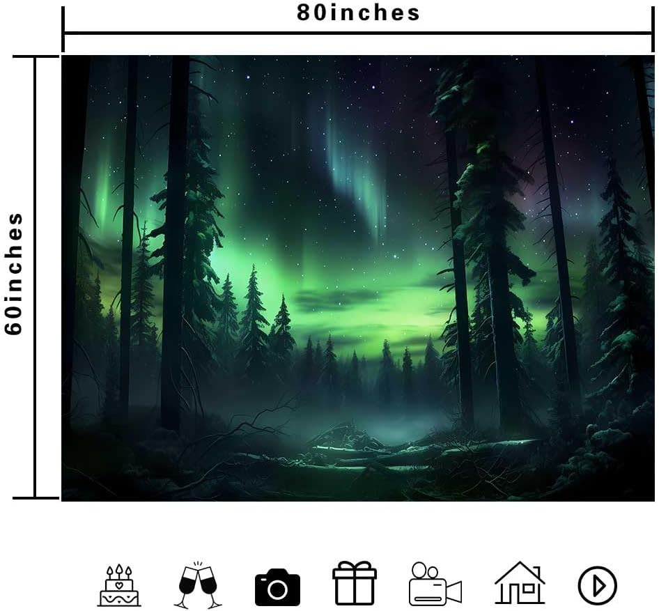 Wandteppich Nordlichter und Nebelkiefern von JMG Household Supplies, Aurora Borealis Wandkunst in Multicolour, Breite: 70 cm, Höhe: 100 cm - Bild 2