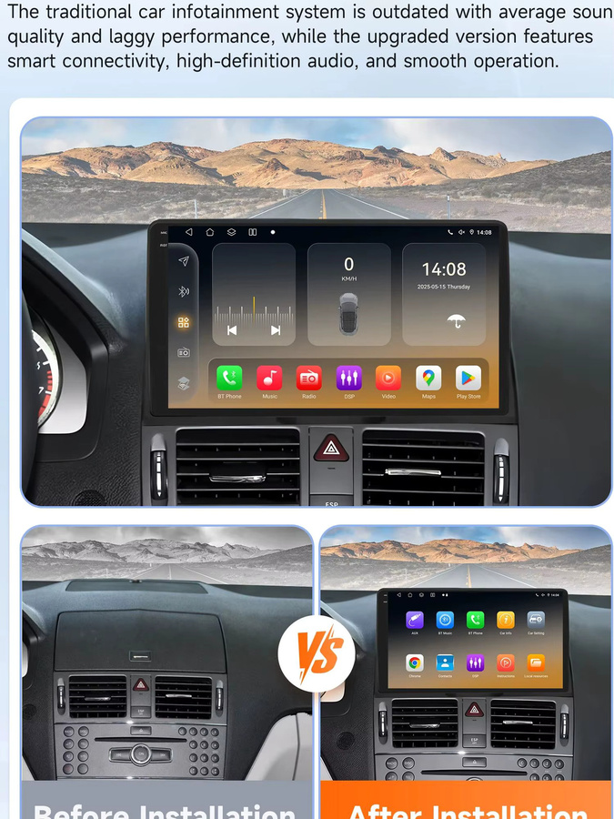 OSSURET Multimedia Autoradio mit GPS, Carplay und Android Auto für Mercedes Benz C Klasse W204 S204 (2007–2010), Snapdragon 6115, 4G, Schwarz - Bild 6