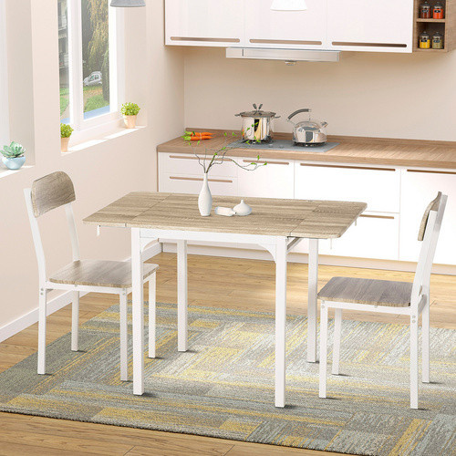 HOMCOM Essgruppe mit Tisch und 3 Stühlen aus MDF und Stahl in Weiß, B/T/H: 70 x 110 x 75 cm - Bild 2