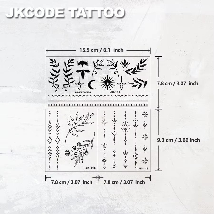 JKCODE TATTOO Set, Ramadan-Tattoos, Neumond, Blätter, Sterne, Blumen, Pflanzen - Bild 3