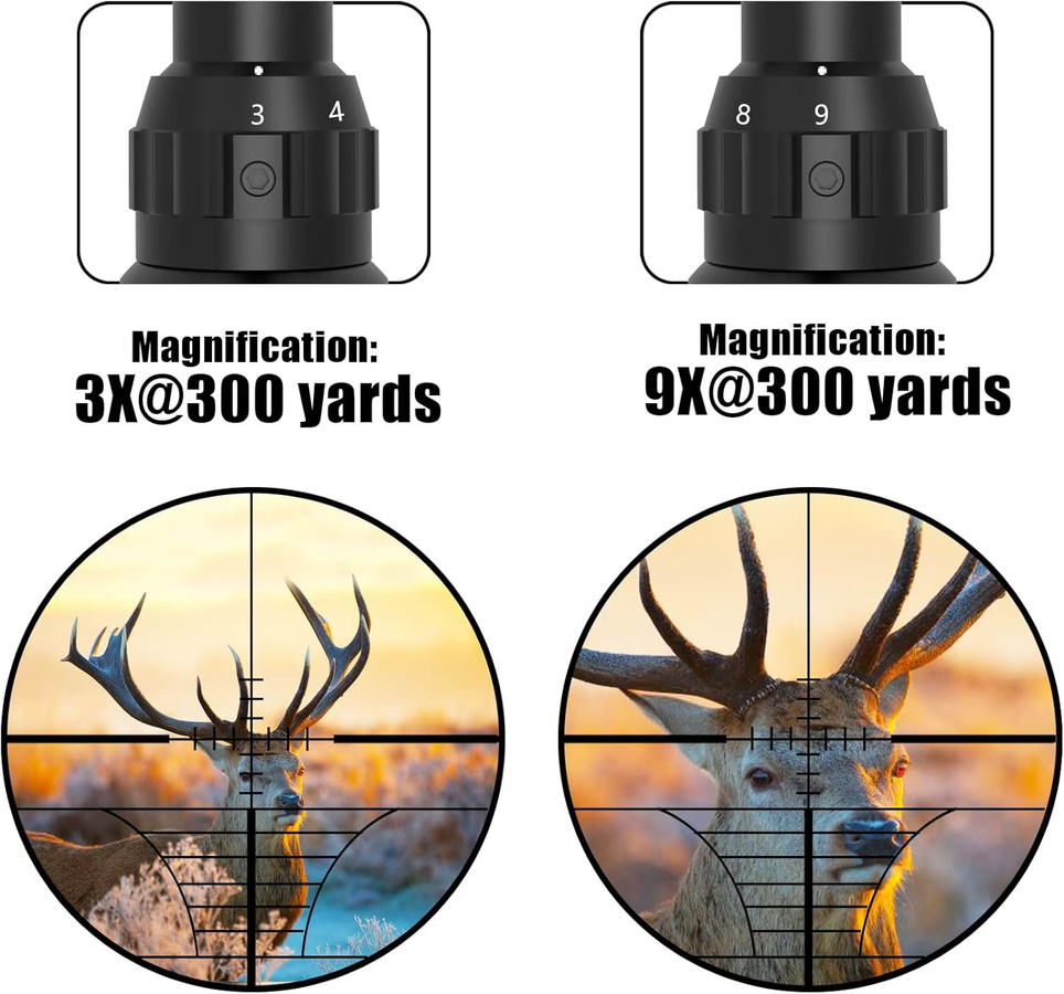 Teleskop-Zielfernrohr 3-9x40 mit rotem Laservisier in Schwarz, 2-in-1 Jagdoptik und Airsoft-Visier für 11 mm/20 mm Schiene - Bild 3