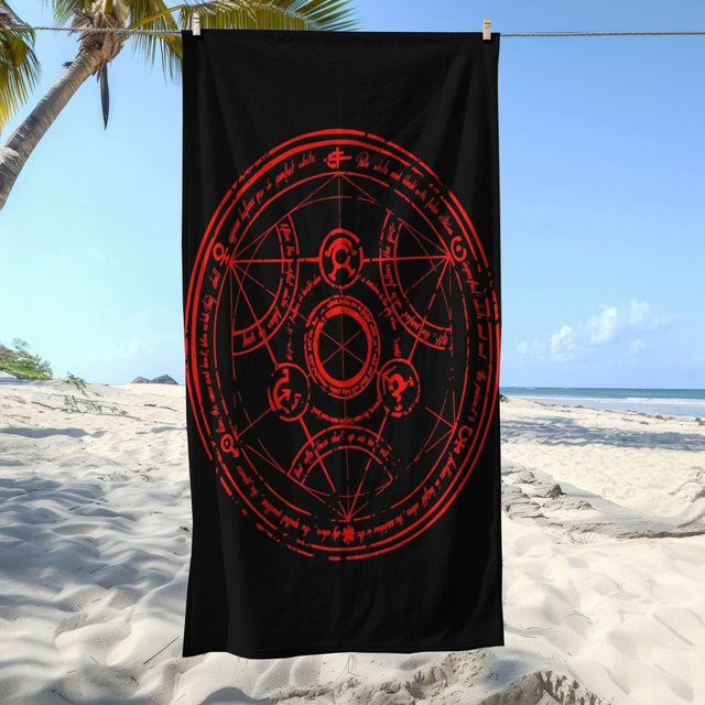 Strandtuch Ka Chen Muda Alchemie Kreis Druck aus Polyester, schnelltrocknend und leicht, weiß/mehrfarbig, B: 40 cm, H: 60 cm - Bild 1