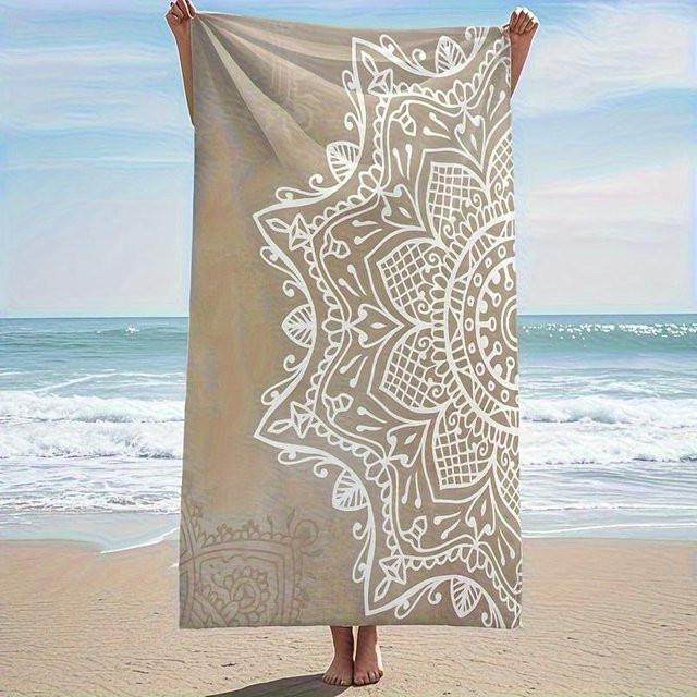 Shanika Chen Strandtuch mit marokkanischem Mandala-Design, Beige, B: 90 cm, H: 160 cm - Bild 1