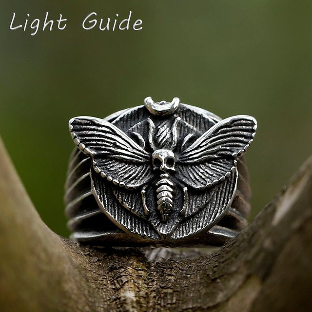 Herrenring Edelstahl, Death's Head Skull Moth, Silber - Bild 1