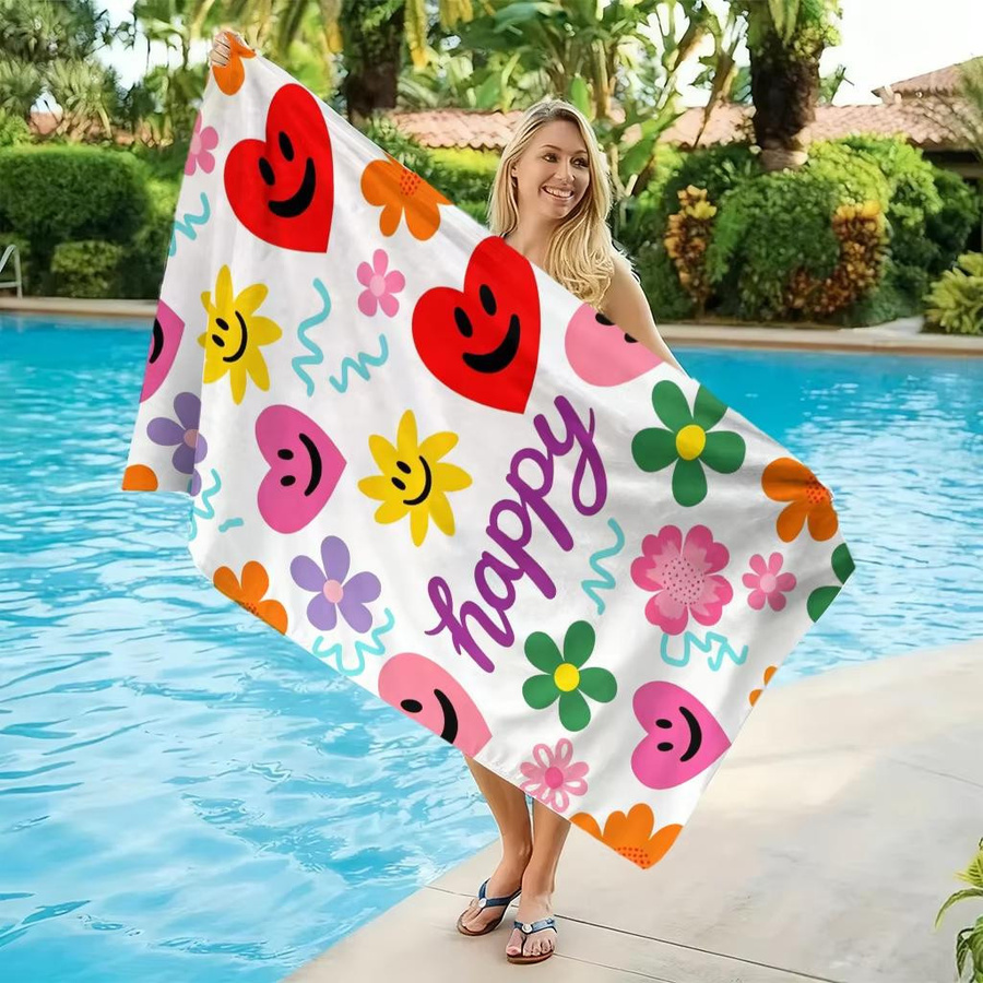 JMG Household Supplies Strandtuch Smiley Blumen aus Mikrofaser, bunt, B/H: 40 x 60 cm - Bild 2