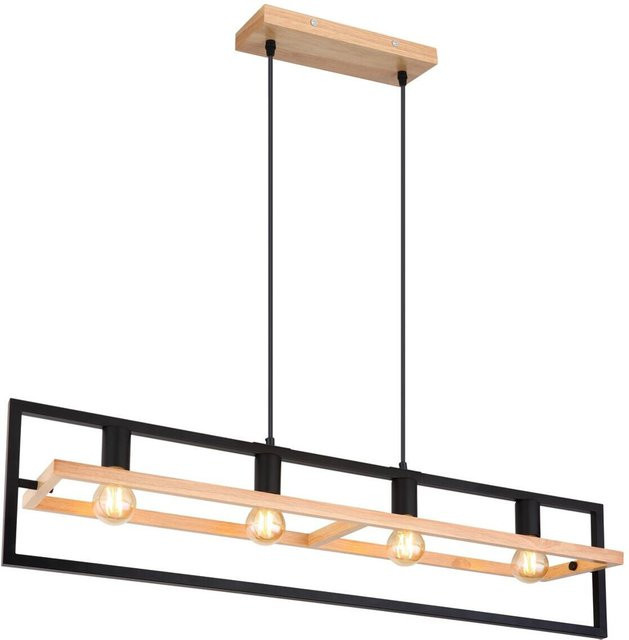 Globo Pendelleuchte Erica 4-flammig Dunkelbraun Holz und Metall B/T/H: 20 x 98 x 150 cm - Bild 1