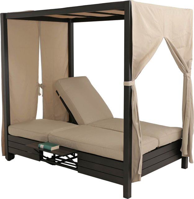 MCW Aluminium Lounge-Gartenliege O18 mit 10cm Polster in Schwarz und Kissen in Beige, B/T/H: 193 x 126 x 204 cm - Bild 1