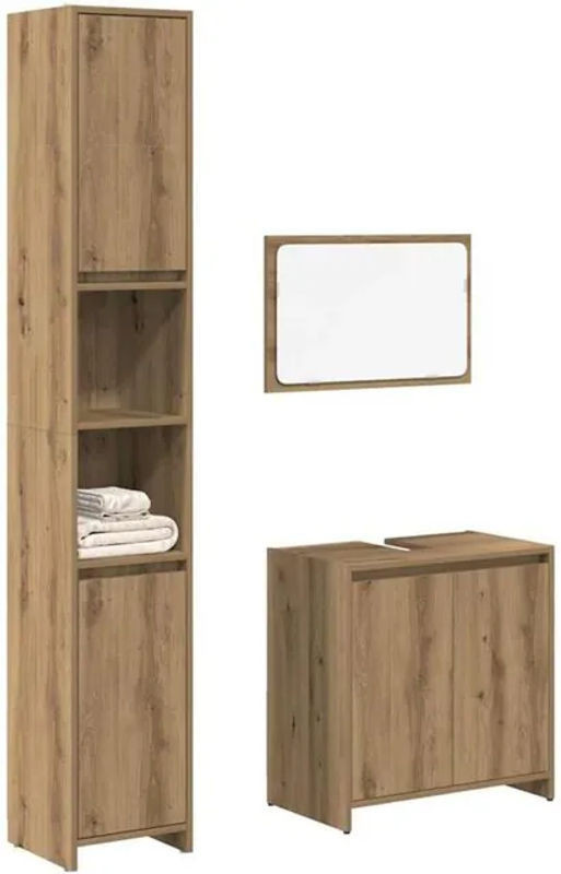 Vidaxl 3-tlg. Badmöbel-Set Artisan-Eiche in Braun und Beige, modernes Design aus Holzwerkstoff - Bild 1
