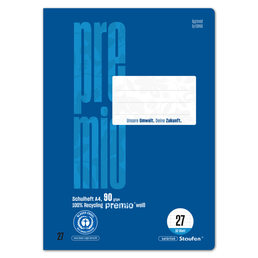 Staufen Schulheft Premio A4 mit Lineatur 27, 32 Blatt, Blau - Bild 2