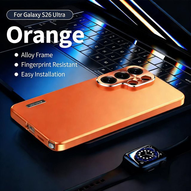 Magnetische Metallhülle aus Titan Aluminium für Samsung Galaxy S26 S25 S24 S23 S22 S21 Ultra Plus mit Objektivschutz in Orange - Bild 1