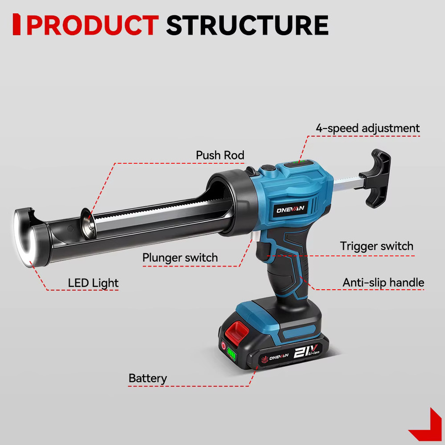 ONEVAN Akku-Kartuschenpistole Blau, Schnurlose elektrische Glasklebepistole kompatibel mit Makita 18V Akku - Bild 3