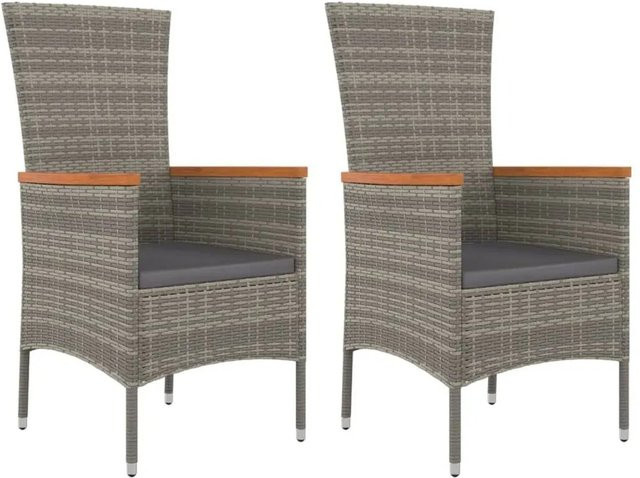 Furnicato 2er Set Gartenstühle aus Poly Rattan und Akazienholz in Grau mit Kissen und Armlehnen B: 60 cm, T: 58 cm, H: 108 cm - Bild 1
