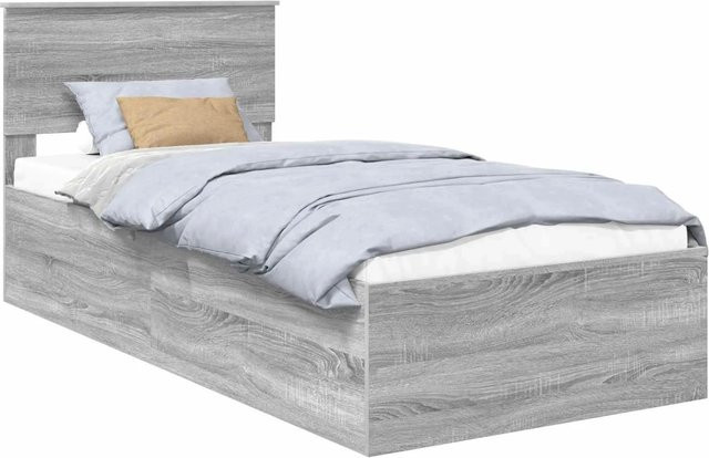 vidaXL Bettrahmen mit Kopfteil aus Holzwerkstoff in Grau Sonoma, B/T: 90 x 190 cm - Bild 1