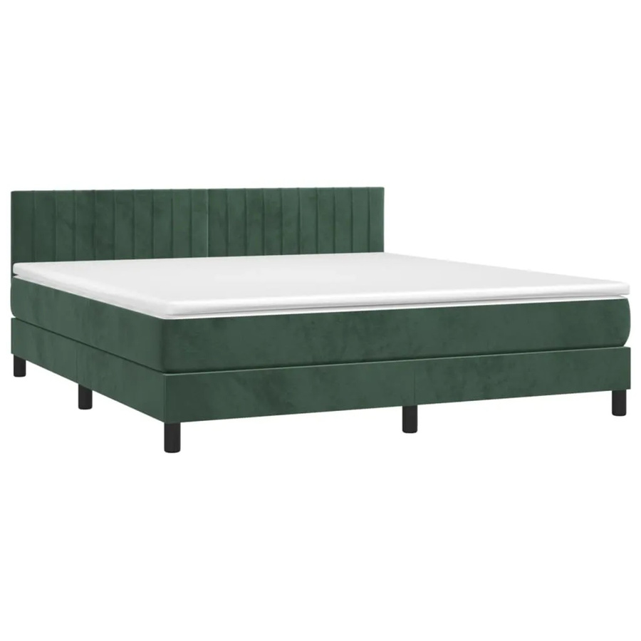 vidaXL Boxspringbett mit Matratze in Dunkelgrün aus Samt mit LED-Unterbettbeleuchtung und USB-Ladeanschluss, B/T/H: 180 x 200 x 88 cm - Bild 2