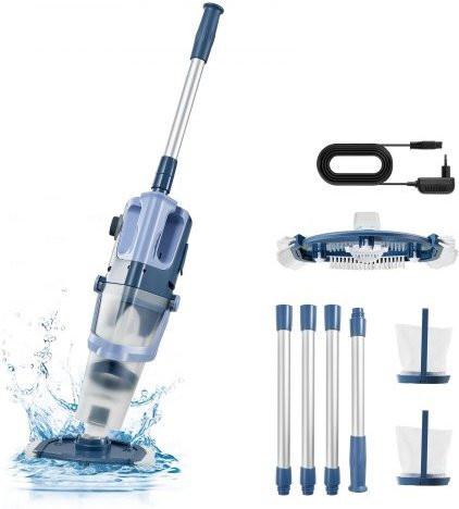VEVOR Akku-Poolsauger in Blau mit Verlängerungsstange für Aufstellpools, kabelloser Handpoolsauger mit 100 l/min Saugkraft und 60 Minuten Laufzeit - Bild 1