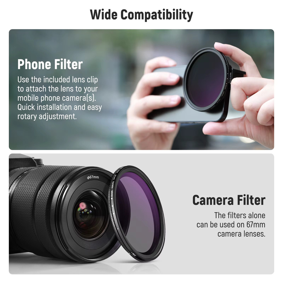 NEEWER 67 mm Clip-On-Filterset mit variablem ND2-ND32-Telefonobjektiv und Telefonclip in Schwarz - Bild 5
