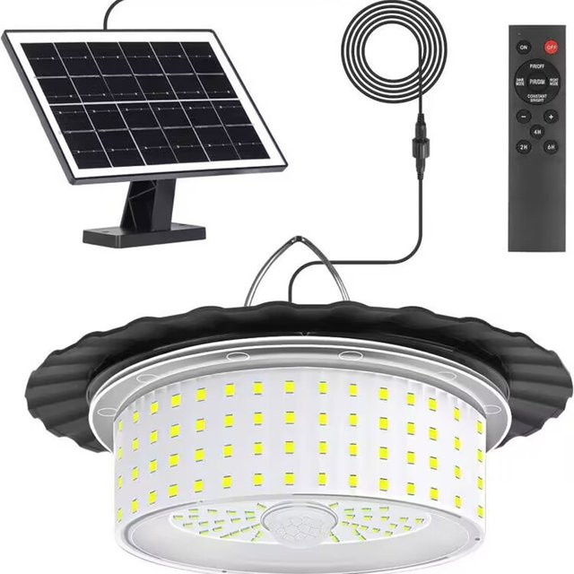 ZTree Solarbetriebene LED Schuppenleuchte mit Bewegungsmelder und Fernbedienung für Innen- und Außenbereich, 5 Modi für Garage, Pavillon oder Scheune - Bild 1
