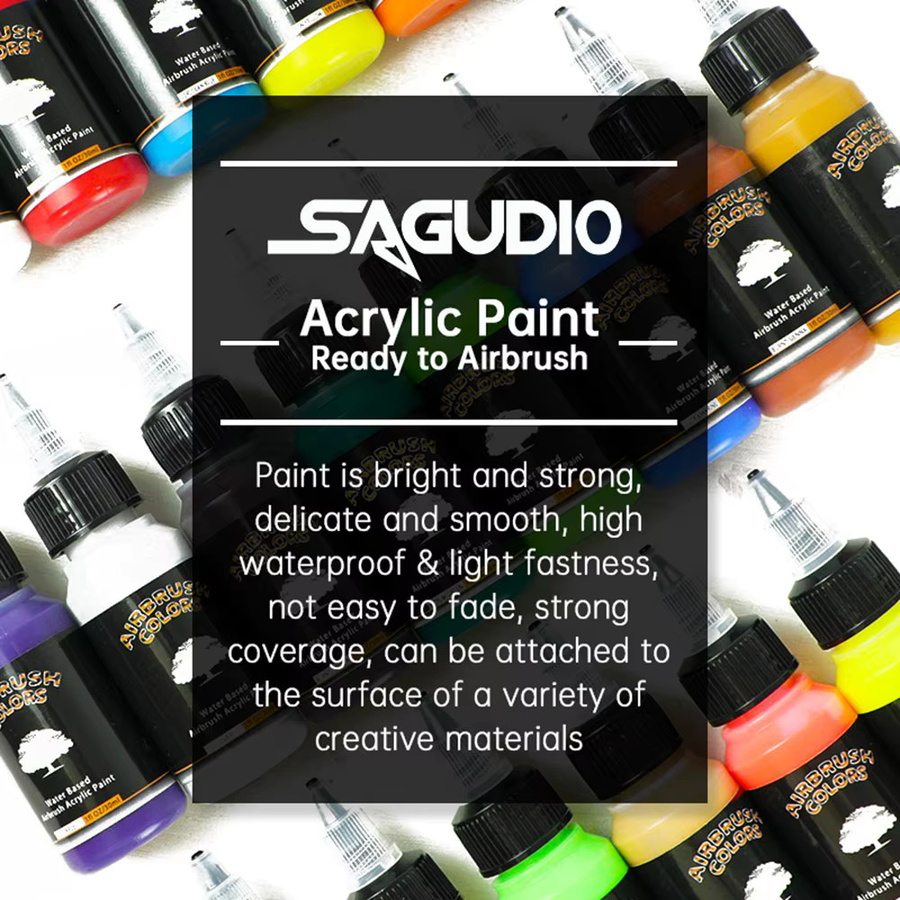 SAGUD Airbrush-Farbe Set, 24 matte Farben in Multicolour und Weiß, wasserbasierte Premium-Acrylfarbe, 30 ml pro Flasche - Bild 5