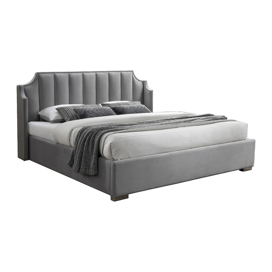 Vente-unique Bett Teomis mit Bettkasten und Lift-up-Funktion in Hellgrau aus Samt, B/T: 140 x 190 cm - Bild 2