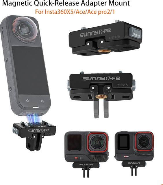 Magnetische Quick Release Basis in Schwarz für Insta360 X5, Ace Pro 2, Ace und Ace Pro Kameras mit Adapter Halterung und Sportkamera Zubehör - Bild 1