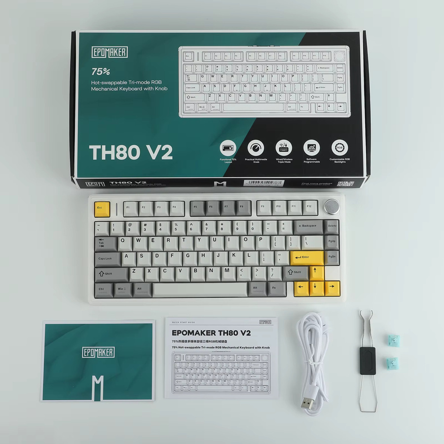 EPOMAKER TH80 V2 Mechanische Gaming-Tastatur 75% ANSI US Layout Tri-Mode Kabellos mit RGB-Hintergrundbeleuchtung und 8000mAh Akku in Weiß - Bild 3