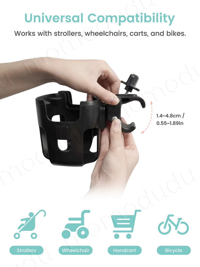 Kisslanding 2-in-1 Universal-Kinderwagen-Getränkehalter mit Telefonhalter, 360 Grad drehbar und verstellbar, in Grau oder Schwarz - Bild 3