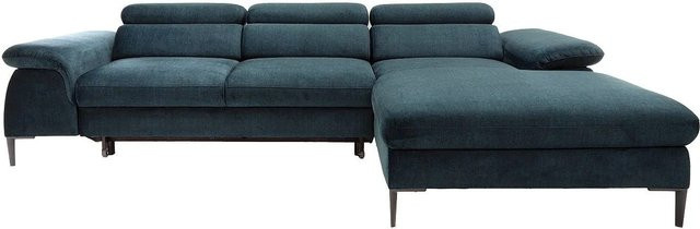 Vente-unique Schlafsofa Sepina in L-Form aus Samt in Marineblau - Bild 1