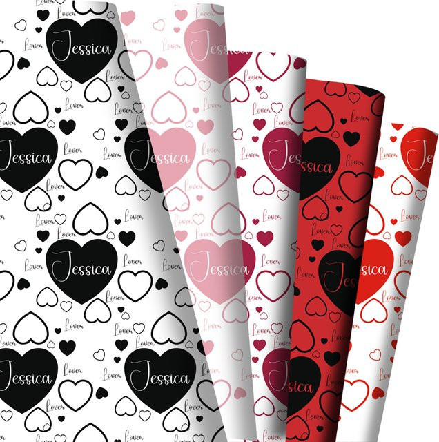 Personalisiertes Geschenkpapier von WEIGAO in Schwarz, Rosa und Rot für Valentinstag, Silvester oder Hochzeiten - Bild 1