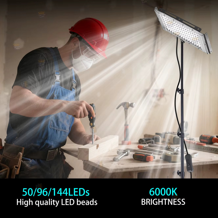 Faltbarer LED Arbeitsleuchten-Flutlichtstrahler mit Stativ und USB-Anschluss, 6000K Kaltweiß, Schwarz - Bild 5