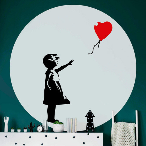 K&L Wall Art Runde Vliestapete Banksy Girl with the red balloon mehrfarbig matt B/H: 236 x 236 cm - Bild 2