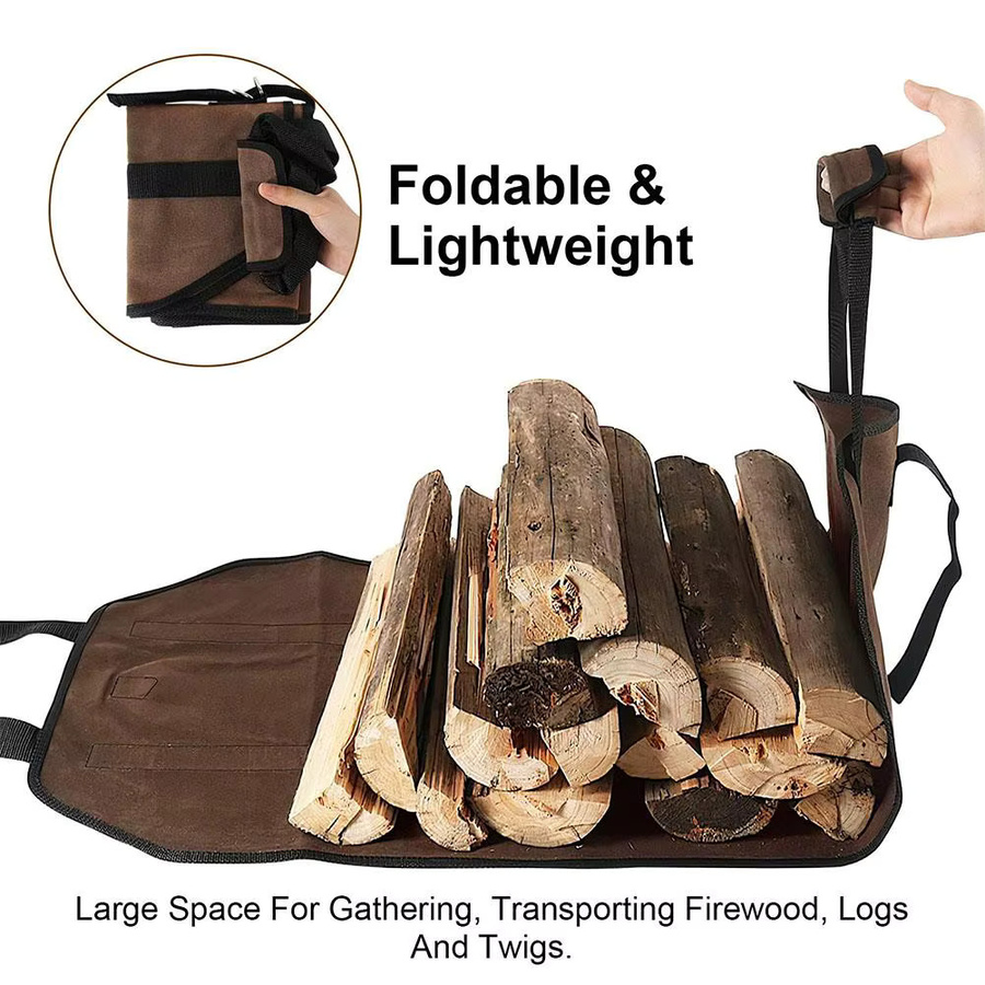 KITPIPI Holzscheit-Tragetasche aus Stoff in Schwarz mit Griffen, wasserdicht und kratzfest für Camping und Kamin - Bild 5