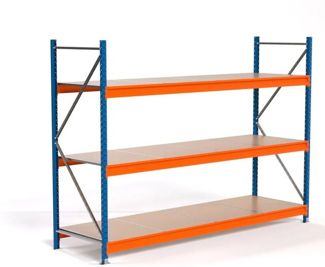 PROREGAL Industrie Weitspannregal MAXIMUS PRO Lagerregal mit 3 Spanplatten-Fachböden, Blau/Orange, H x B x T: 200 x 275 x 80 cm - Bild 1