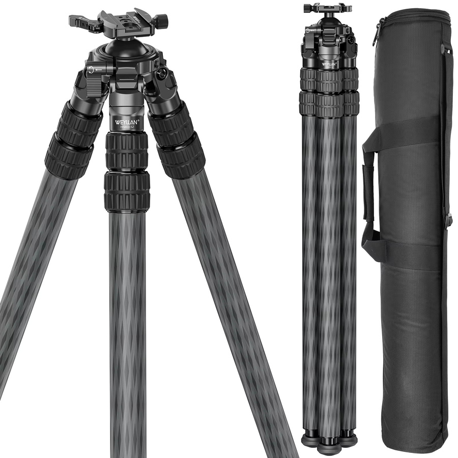 WEYLLAN HN403 Carbonfaser-Stativ mit 52mm Hebelkugelkopf in Schwarz, Traglast 30kg, 70,49 Zoll - Bild 7