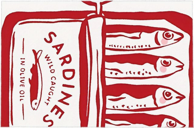 JMG Household Supplies Tischdecke mit Sardinen-Design und rot-weiß gestreiftem Fischmuster aus Polyester, B/B: 145 x 200 cm - Bild 1